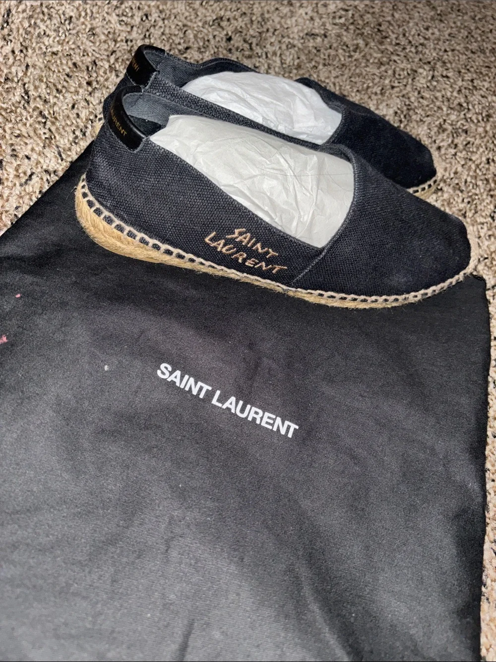 Saint Laurent Black Canvas Espadrille Slip-Ons with Jute Sole